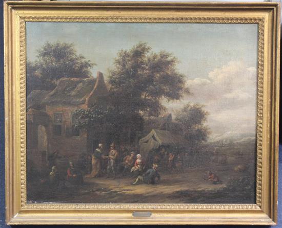 Attributed to Barent Gael (1630-1681) Figures beside a tavern, 18.5 x 23.5in.